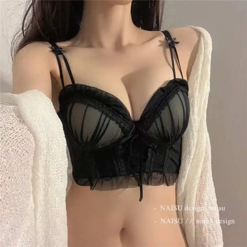MOYISU Seasons Japanese Lace Bralette Sexy Tushy Panty Comfort Wirefree Minimizer Push Up Bra Set for Small Large Boobs Anti Sag