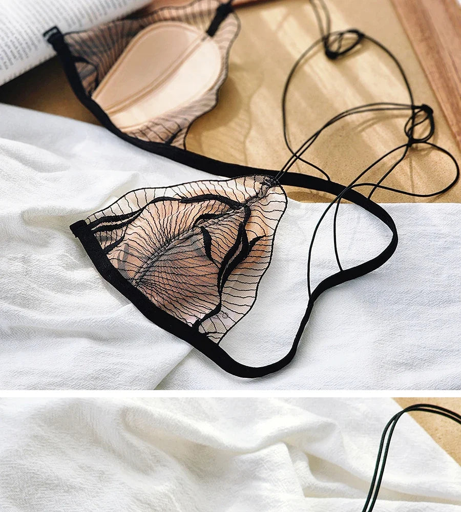 New French Style Lingerie Set Front Fastening Bra Non Padded Ultra Thin Elegant Lace Comfortable Summer Wear Women S-XL MOYISU