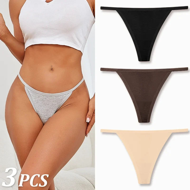 3PCS Seamless Cotton Thong Women Thin Strap Low Waist High Flexibility Panties Sexy Underwear Ladies Briefs T-back Soft Women
