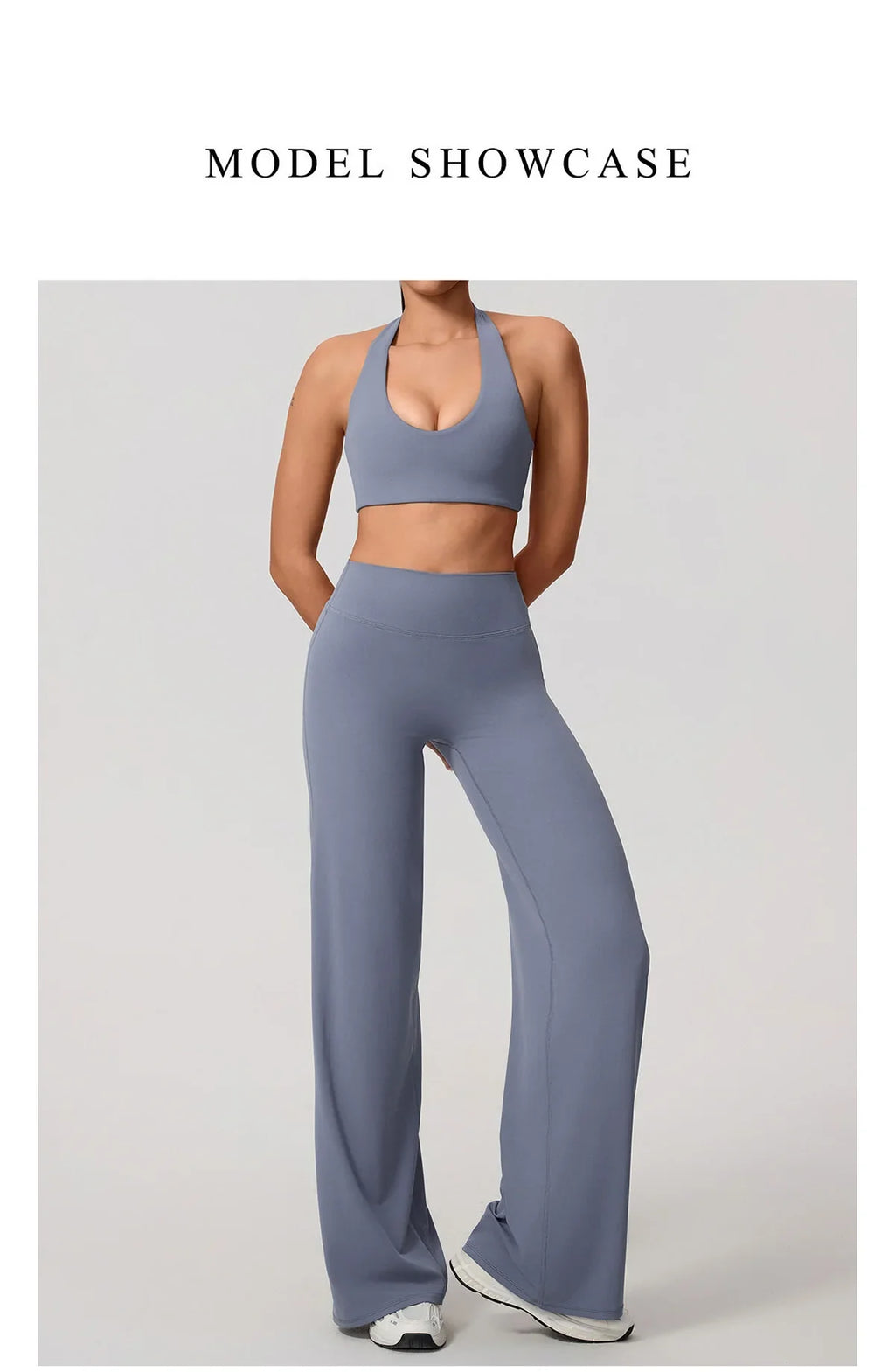 Hearuisavy Summer Yoga Set 2Pcs Women Breathable Backless Halter-Neck Sports Bra Push Up Pilates Fitness Top Straight Leg Pants