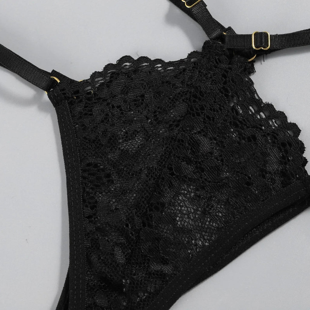 Porn Women Sexy Lingerie Lace Underwear Halter Bodysuit Garter Intimate Erotic Babydolls Sex Costumes Bra Set