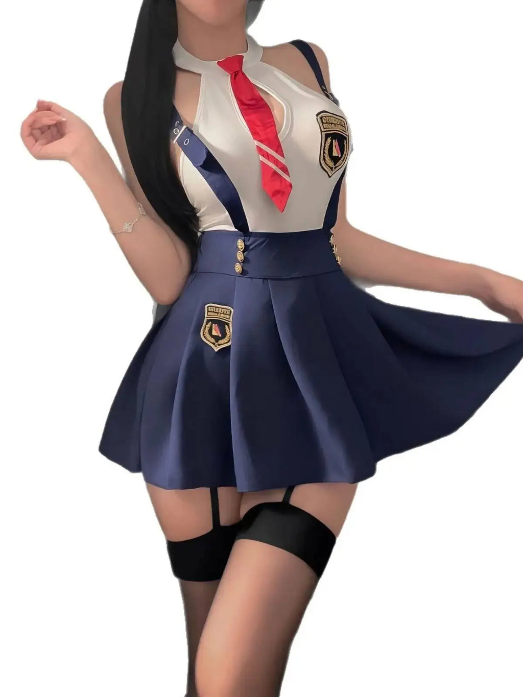 Sexy Student Skirt Sets Hanging Neck Tie JK Campus Short Backless Deep V Suspenders Sleeveless Skirt Sets For Women Elegant EMYH