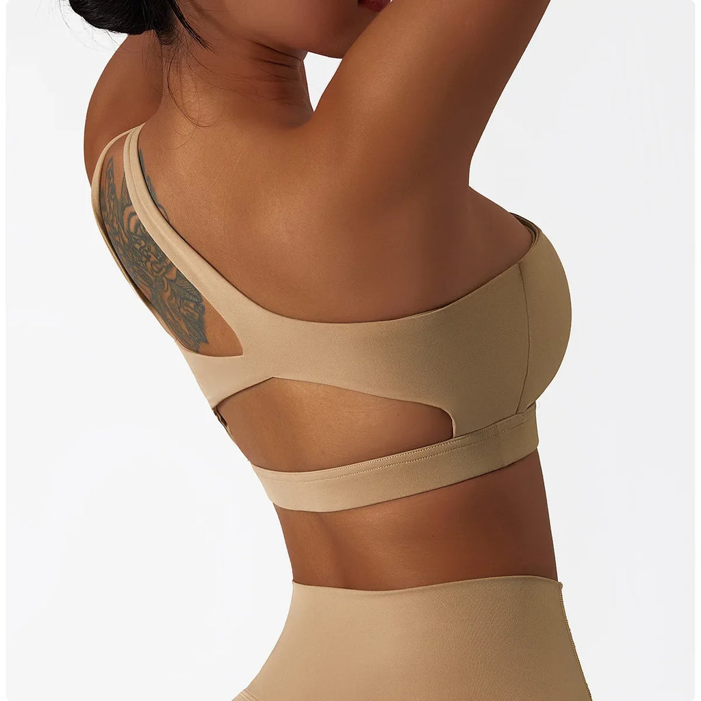 Comfort Single Strap Yoga Bra Chest Pad Running Sports Bra Gym Top Women Stretch Pull Up Underwear Women Vest Fitness Tank Top