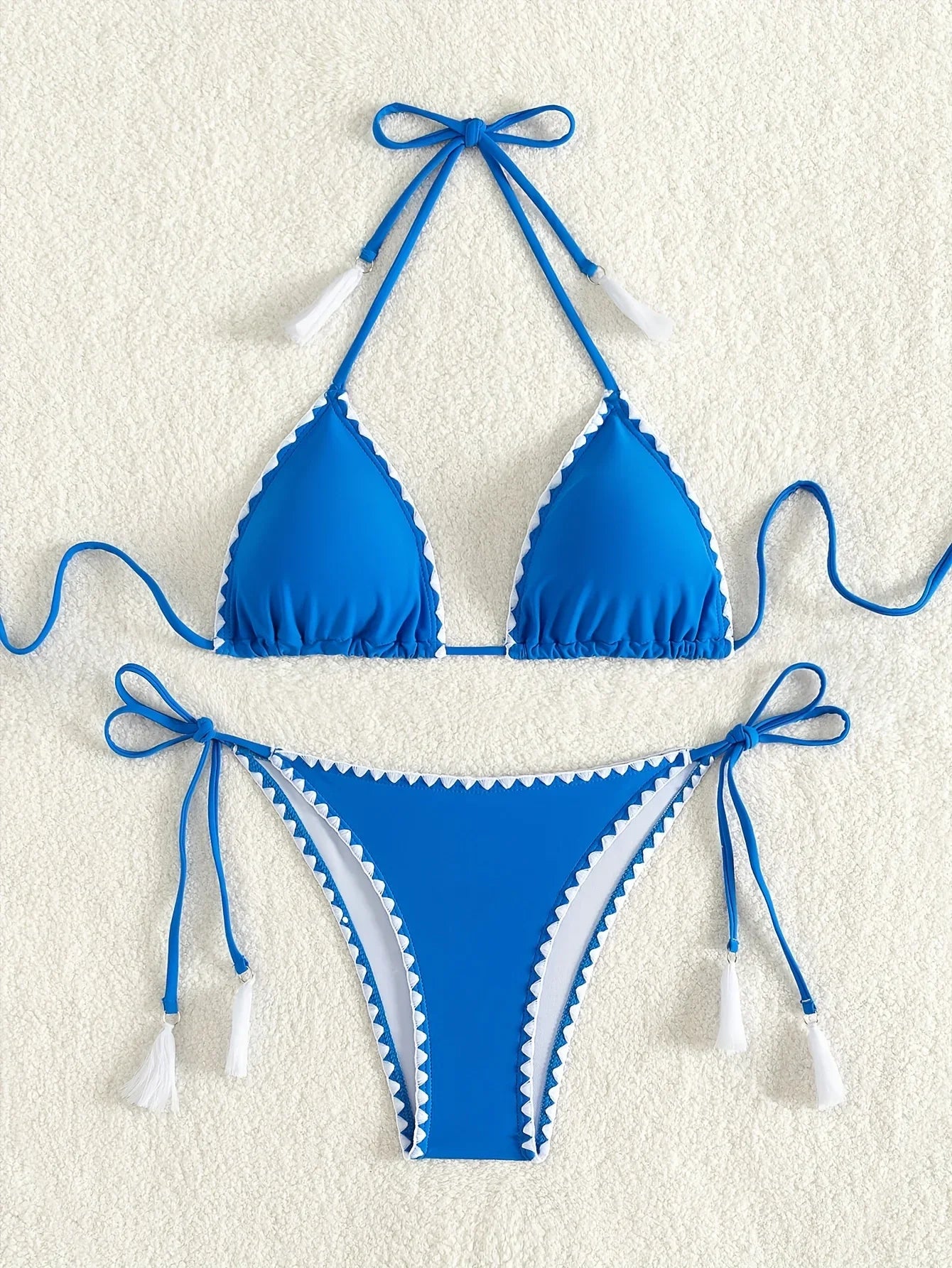 ZTVitality Blue Sexy Bikini Set 2024 New Arrival Biquini Padded Bra Halter Bandage Swimsuit Women's Swimwear Whip Stitch Summer