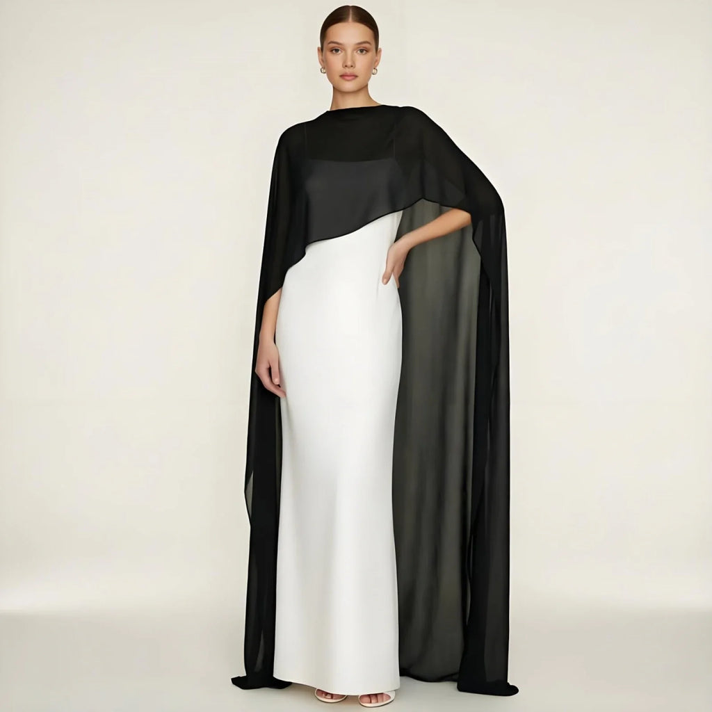 Women's Sheer Chiffon Cape Bat Sleeve Floor Length Shawl Elegant Cover Up Tops Party Evening Cape Blouse f