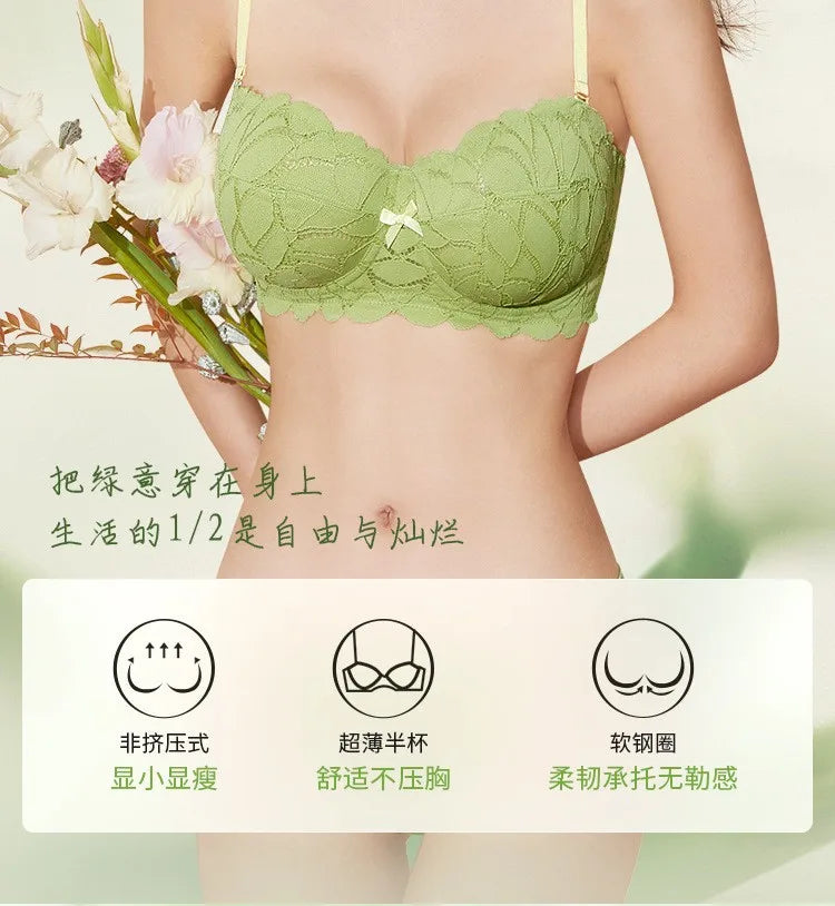 Full Bust French Lace Bralette Wireless Support for Women Plus Size Full Coverage T-Shirt Bra Anti Sagging Comfort MOYISU Sexy