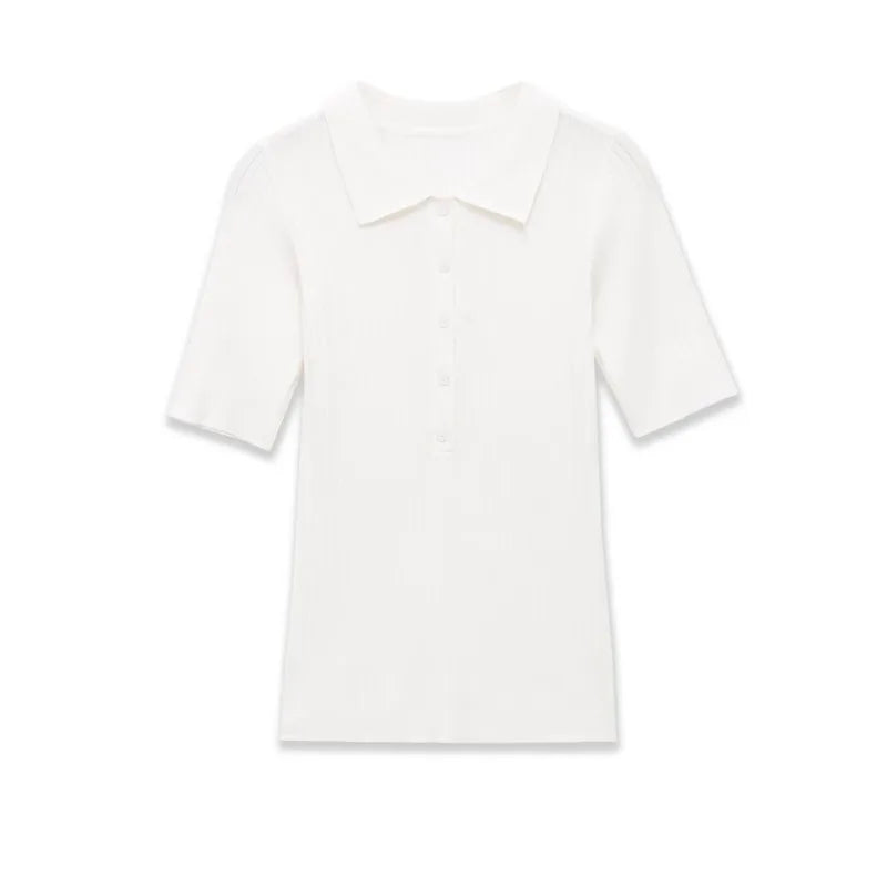 Fashion Casual Short-sleeve Collar Knit Shirt Women White Shirt Short Sleeve Button Down Casual Top For Summer Daily Wear O9JO