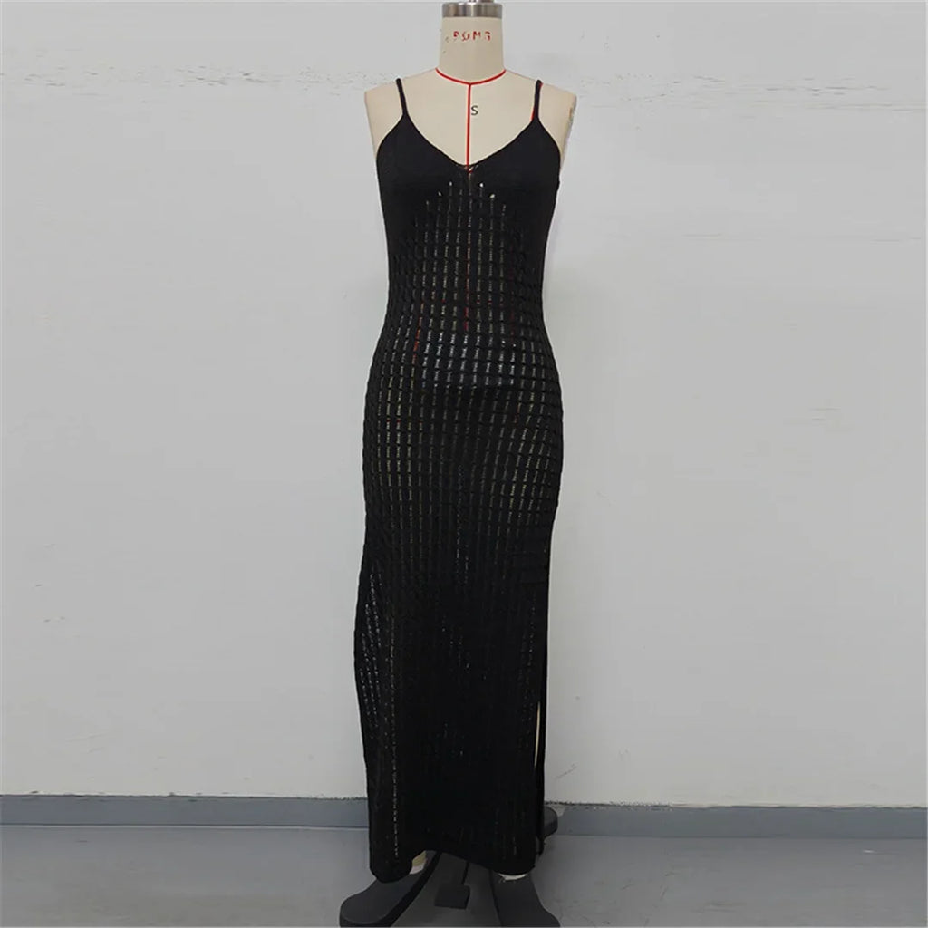 V Neck Sleeveless Hollow Out Crochet Knitted Tunic Beach Cover Up Cover-ups Beach Dress Beach Wear Beachwear Female Women V7212