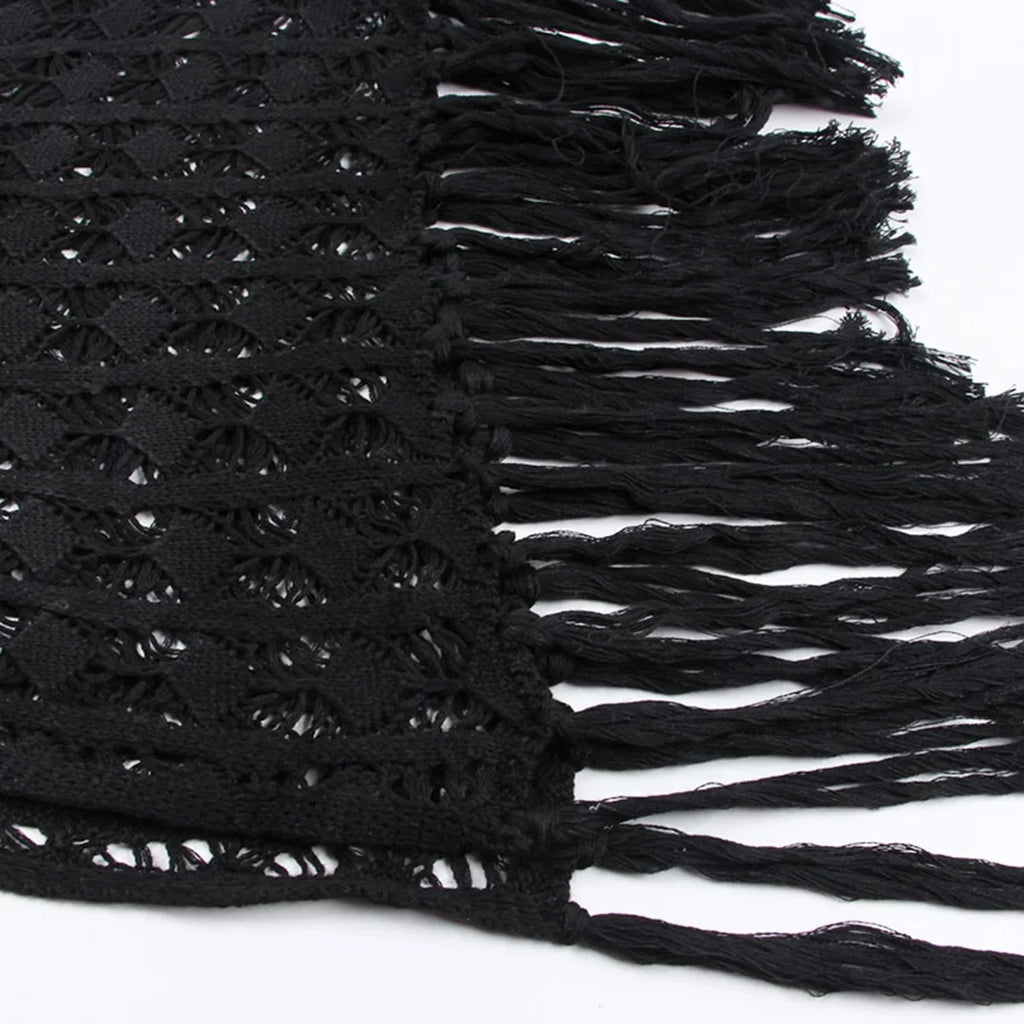 S-XL Sexy Hollow Out Fringe Tassel Knitted Crochet Tunic Beach Cover Up Cover-ups Beach Dress Beach Wear Beachwear Female V3800C