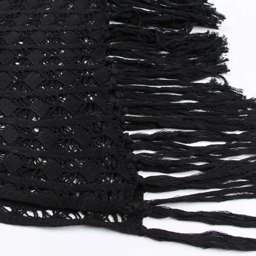 S-XL Sexy Hollow Out Fringe Tassel Knitted Crochet Tunic Beach Cover Up Cover-ups Beach Dress Beach Wear Beachwear Female V3800C