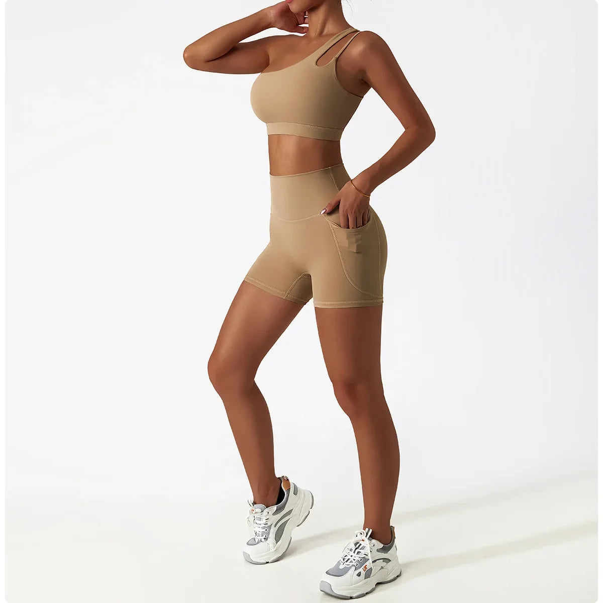 Comfort Single Strap Yoga Bra Chest Pad Running Sports Bra Gym Top Women Stretch Pull Up Underwear Women Vest Fitness Tank Top