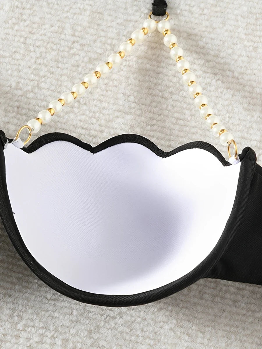 Halter Solid Bikinis 2026 Women Sexy Shell Swimsuit Push Up Pearl Swimwear Female Bathers Bathing Swimming Swim Suit Beachwear