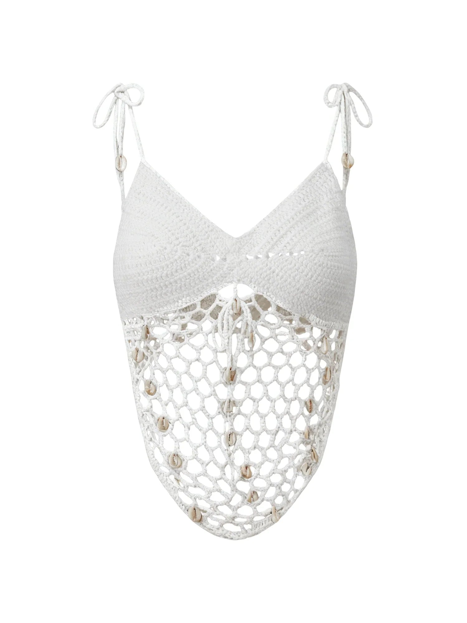 Women Sleeveless Tie Shoulder Strap Asymmetric Hem Camisole Solid Color Crochet Cami Tops Summer Crop Tops