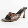 Crocodile Texture High Heel Sandals Women Fashion Square Toe Stilettos Heels Sandals Woman Plus Size Slip On Banquet Party Shoes
