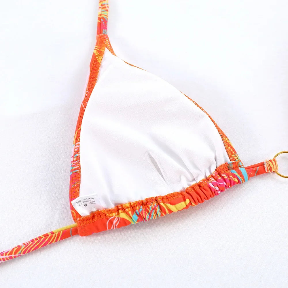 2026 Sexy Bikinis Micro Thongs Swimsuit Women Bathing Suit Rings Biquini Bandage Beachwear Print Swimwear Bikini Sets With Chain