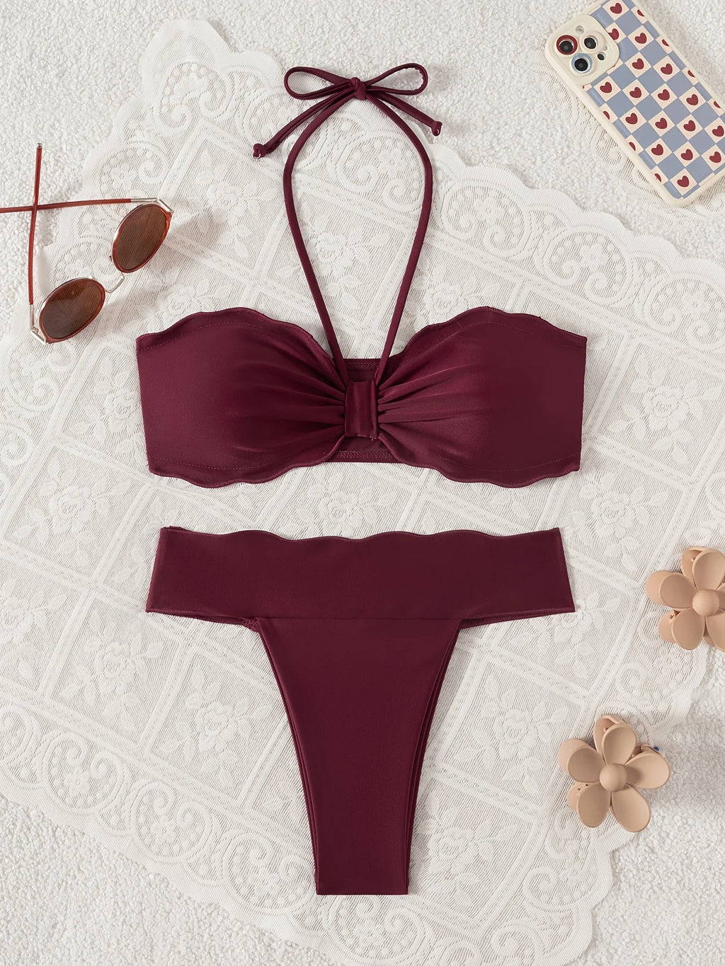 Sexy Pleate Push Up Bra Micro Bikini 2026 Women Wine Ruffles Thong Swimwear Summer Beach Bathing Suit Holiday Swimsuit Biquini
