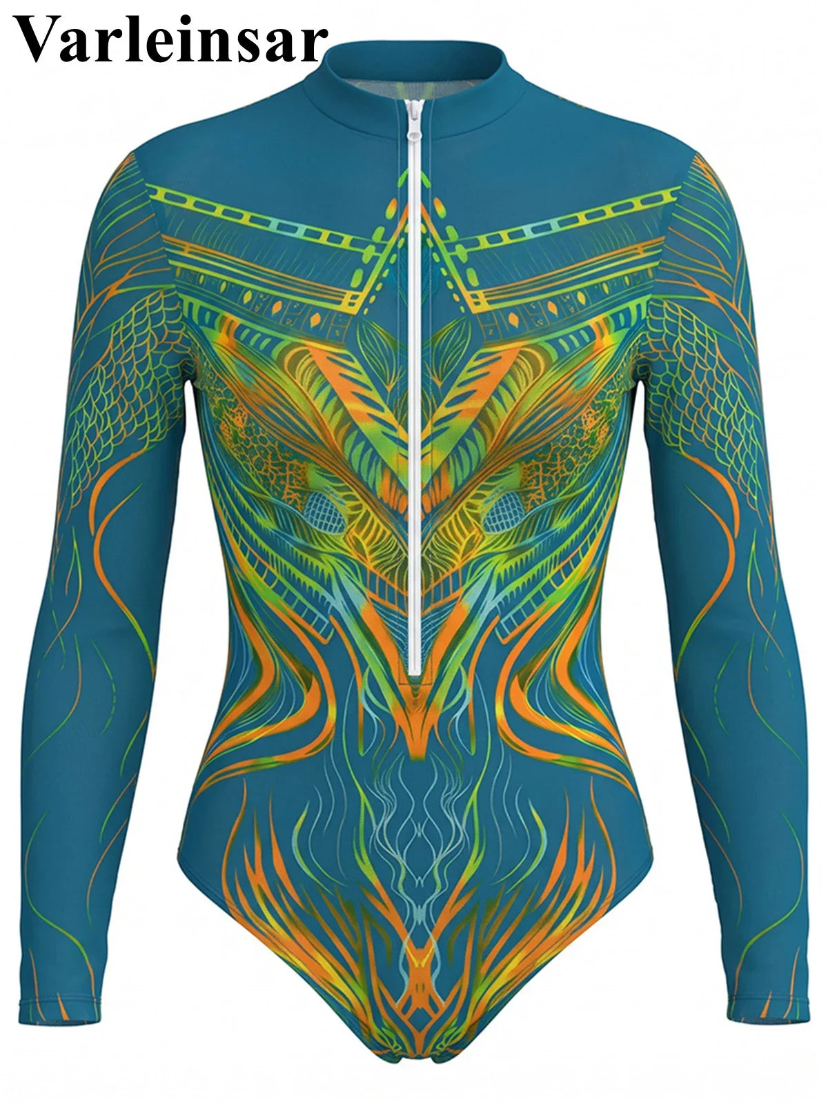 S - XXL New Printed Long Sleeve With Pants Zipper Women Swimwear One Piece Swimsuit Female Padded Bather Bathing Suit Swim V8356
