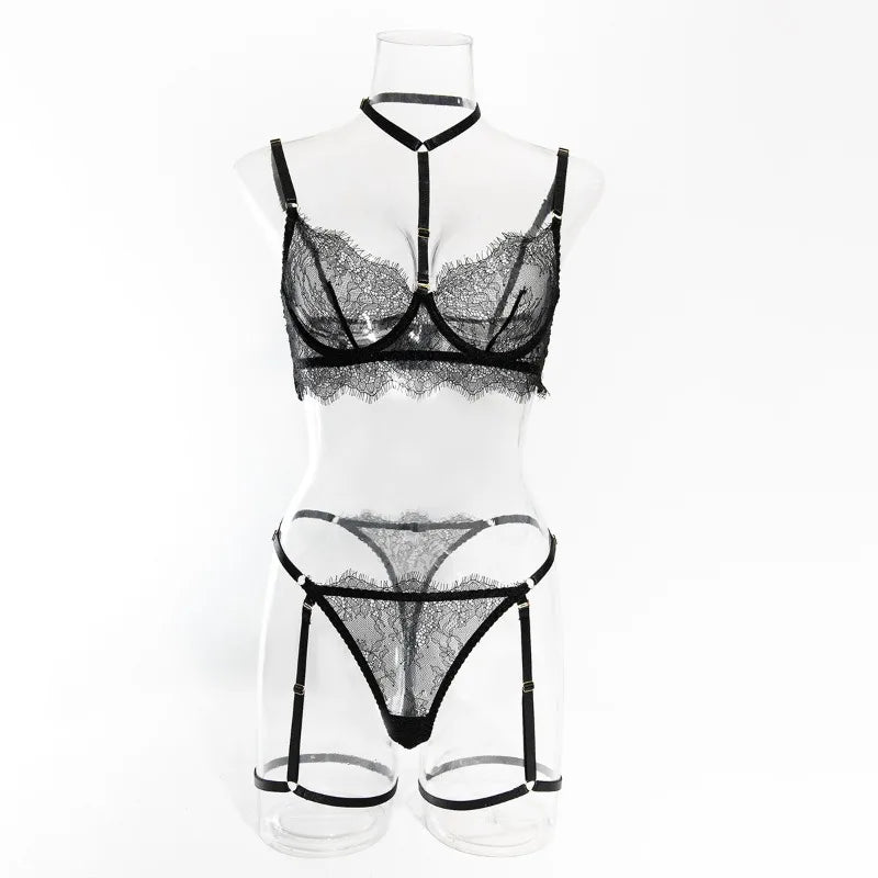 Toucheart Sexy Lingerie Suit Female Sexy See-through Lace Halter Bra Set  Adjustable Leg Ring Set for Women Sexy Underwear New