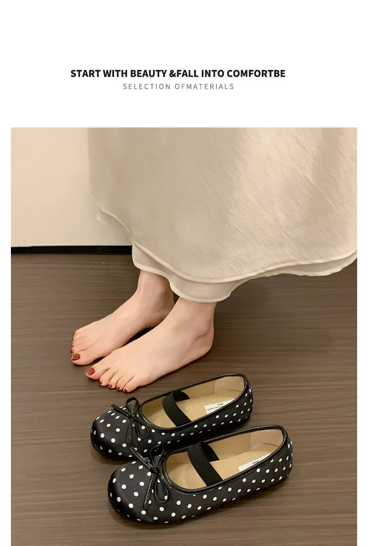 Polka Dot Women Ballet Flats Comfortable Round Toe Elastic Band Shoes Street Style Soft Sole Ladies Eelgant Wedding Dress Shoes