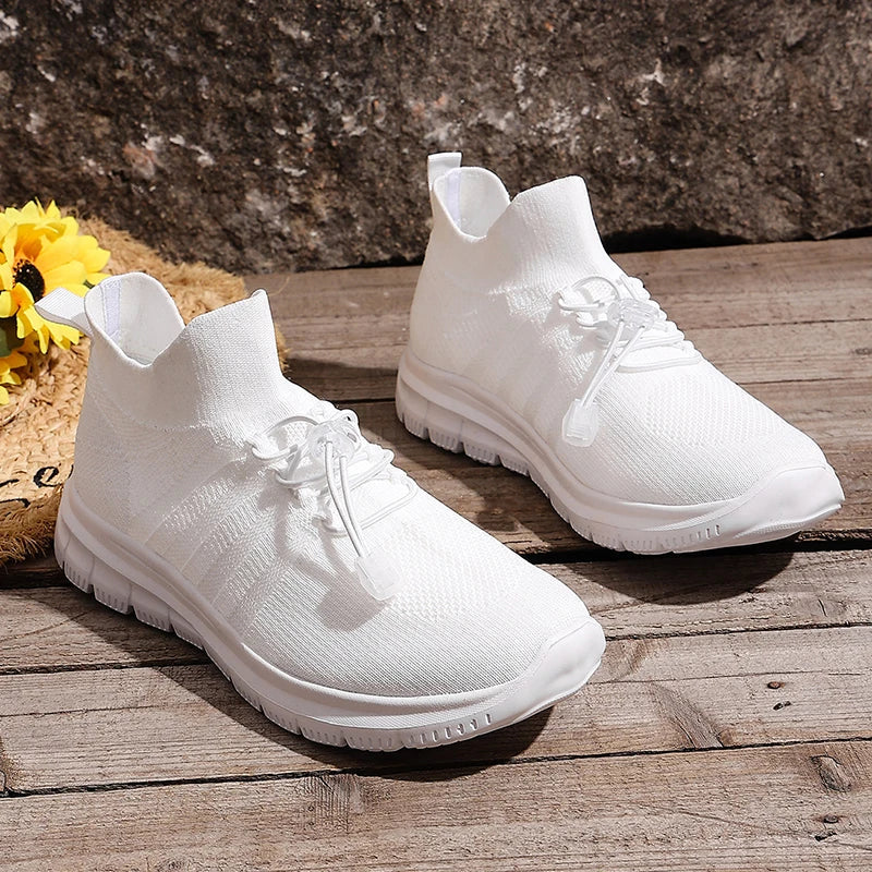 Breathable White Sport Sneakers Women Plus Size 43 Mesh Platform Running Shoes Woman 2026 Soft Thick Sole Walking Shoes Ladies