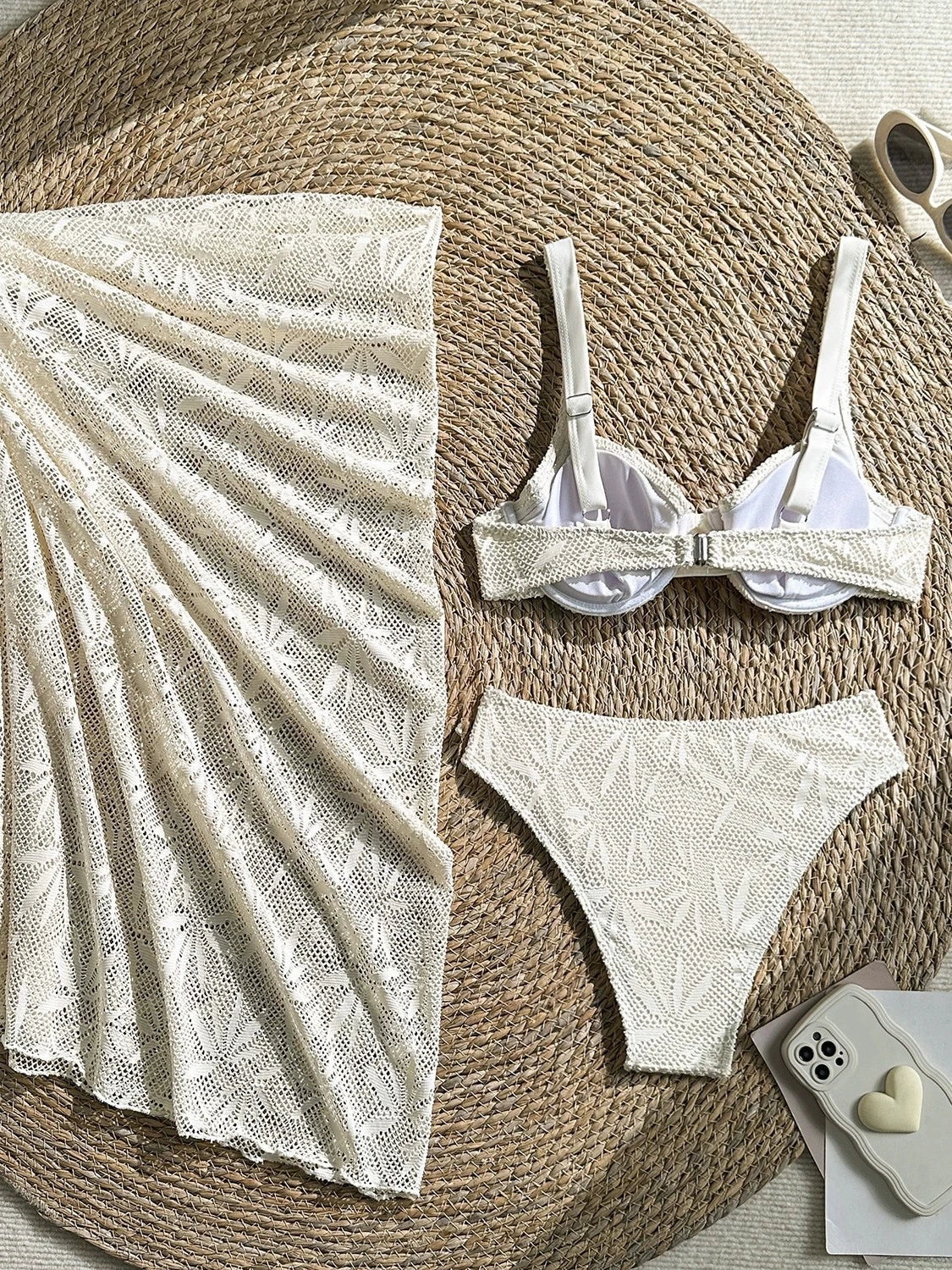 DEKA Halter Push UP Swimwear White Lace-up 3 Piece Skirt Bikini Set Women Tied Swimsuit Backless Beach Bathing Suit