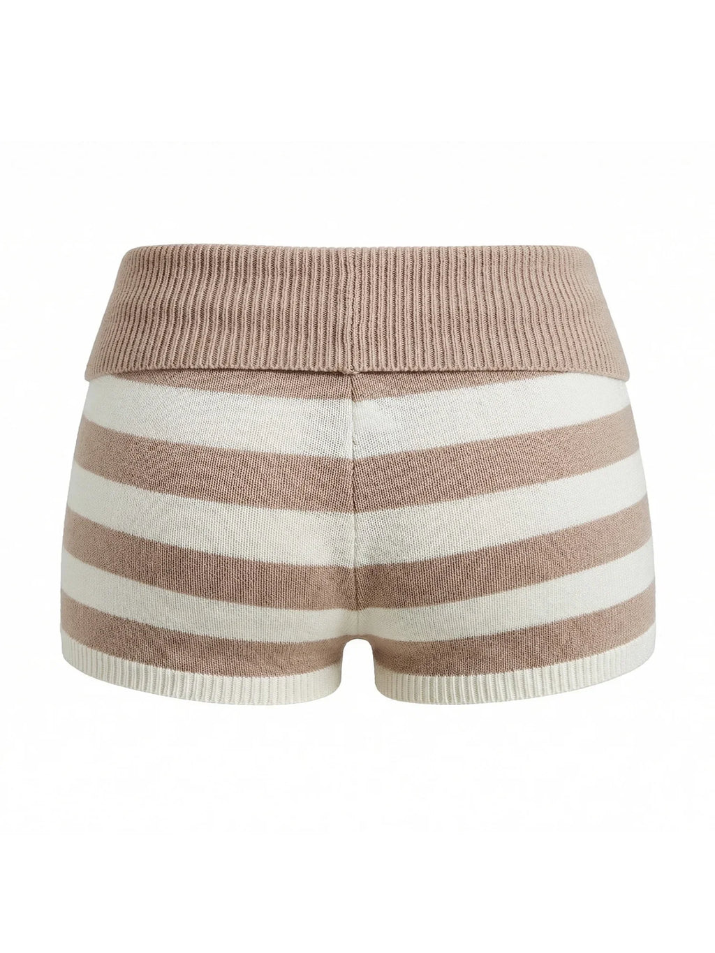 Summer Women's Trendy Shorts Foldover Waistband Striped Knit Shorts Beach Casual Streetwear