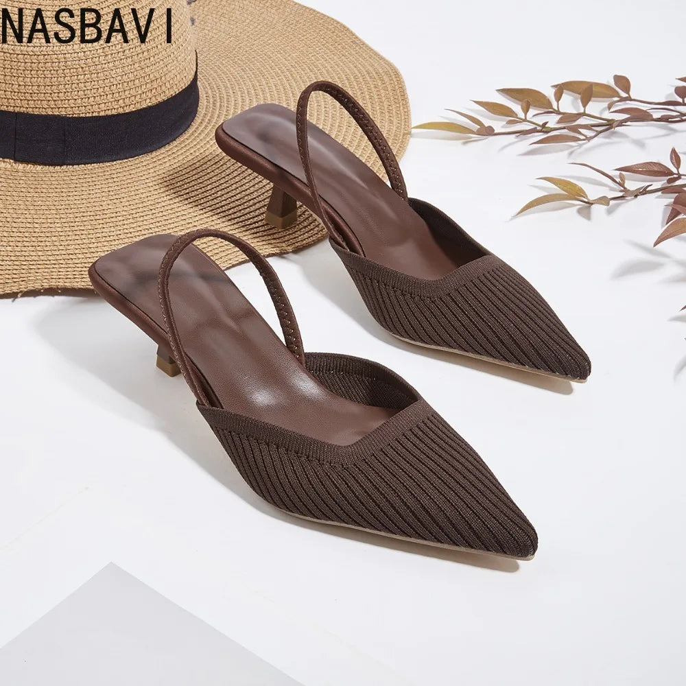 Plus Size 35-43 Women French Sandals Slippers New Fashion Breathable Non-slip Ladies Knit Soft Sole Single Shoes Green New 2026