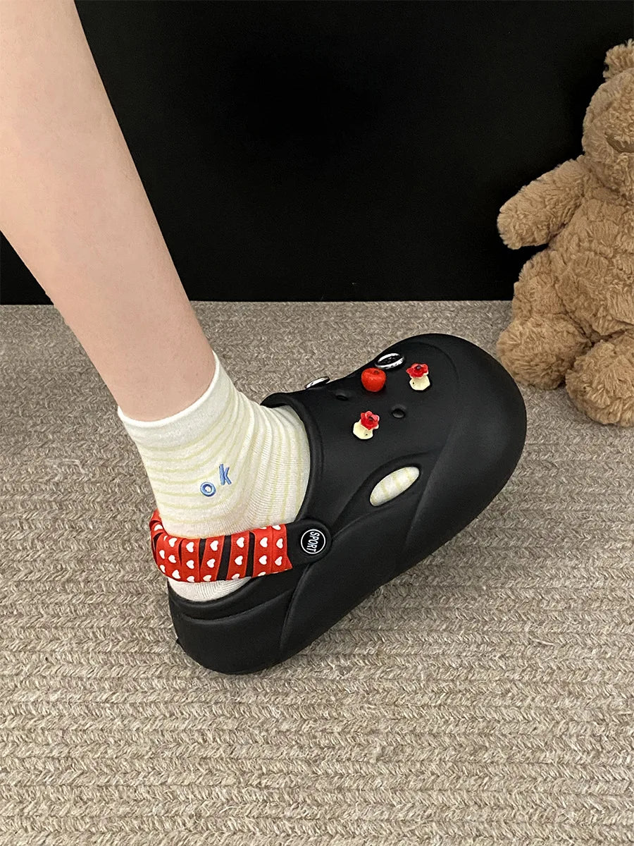 Women Fashion Clogs Indoor Street Slippers Cute DIY Apple Summer Autumn Platform Shoes Soft EVA Female Daily Walking Sandals