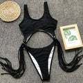 DEKA Long Tassel One Piece Swimwear Hollow Out Women Backless Swimming Suit Cut Out Halter Cross Swimsuit Female Beachwe Bathing
