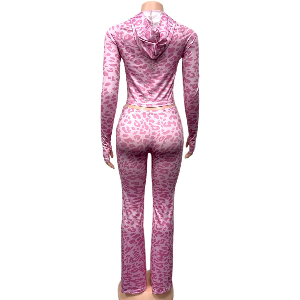 Spring fashionable hooded zipper cardigan set slim casual trousers two-piece set