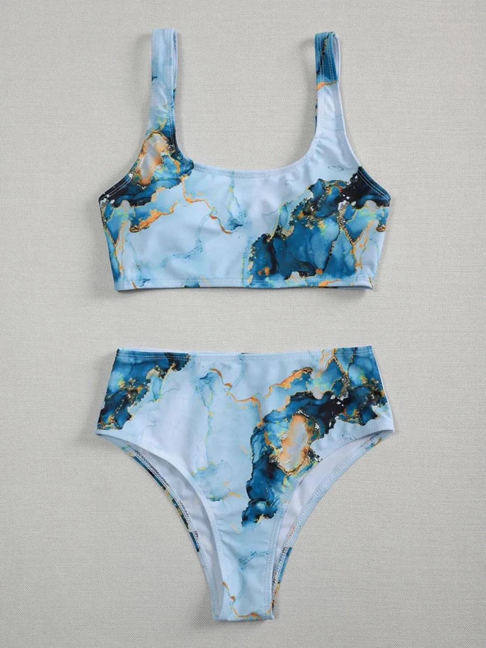 Sport Bikini Set Sexy Women Swimsuit Push Up High Waist Marble Blooming Print Swimwear Female Bathing Suit Banadores Mujer 2026