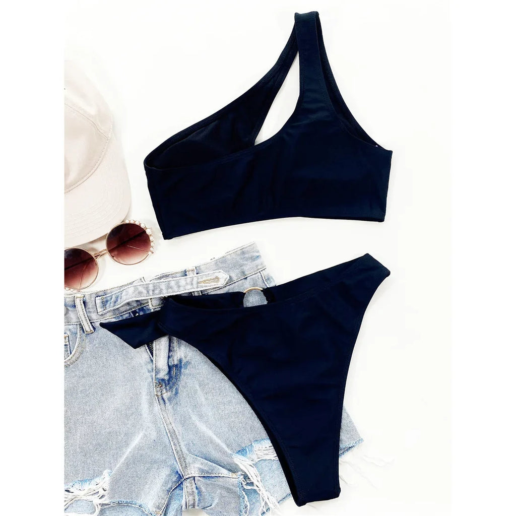 Asymmetric One Shoulder Monokini Bikini Women Swimwear Female Swimsuit Two-Pieces Bikini Set Bather Bathing Suit Swim Lady V3231