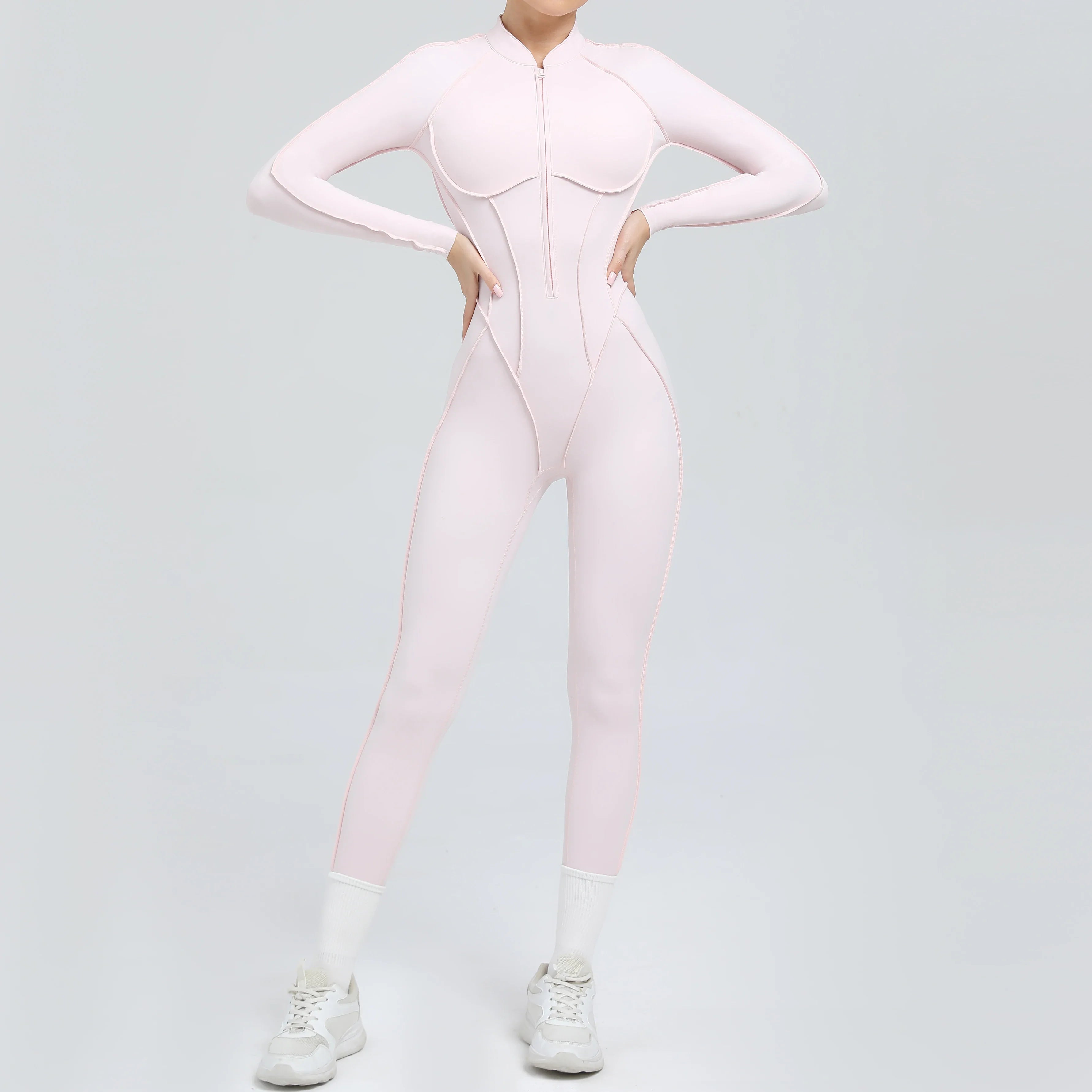 Padded Women Long Sleeve Sport Yoga Jumpsuit Workout Clothes for Women Sportwear Backless Zipper Fitness Gym Outfit