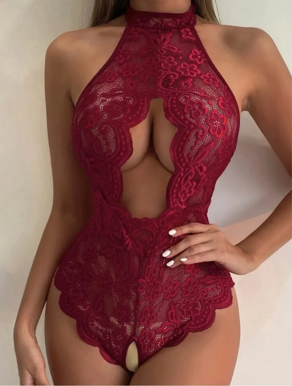 Crotchless Red Sexy Lingerie Women Erotic Clothing Lace Sex Underwear Open Bra Babydoll Dress Transparent Sexiest Bodysuits