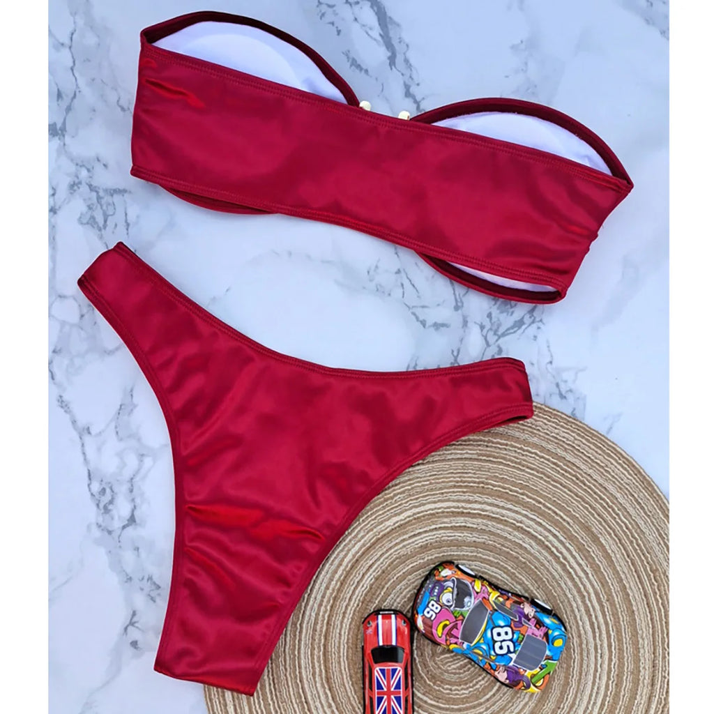 New Sexy Bandeau Strapless Bikini Female Swimsuit Women Swimwear Two-pieces Bikini set Padded Bather Bathing Suit Swim V4647D