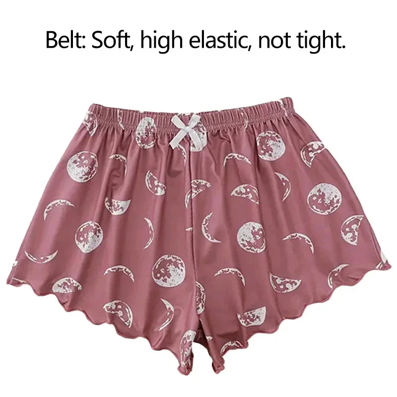 Summer Pajama Set for Women Sleepwear Sexy Lingerie Pink Moon and Planet Print Camisole and Shorts Sets Comfortabl Casual Suit