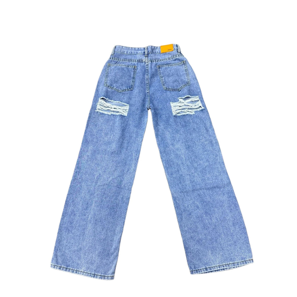 Women's Jeans Trend High-Waisted Distressed Skinny Straight-Leg Jeans Solid Color Distressed Finish Button-Fly Zipper Trousers