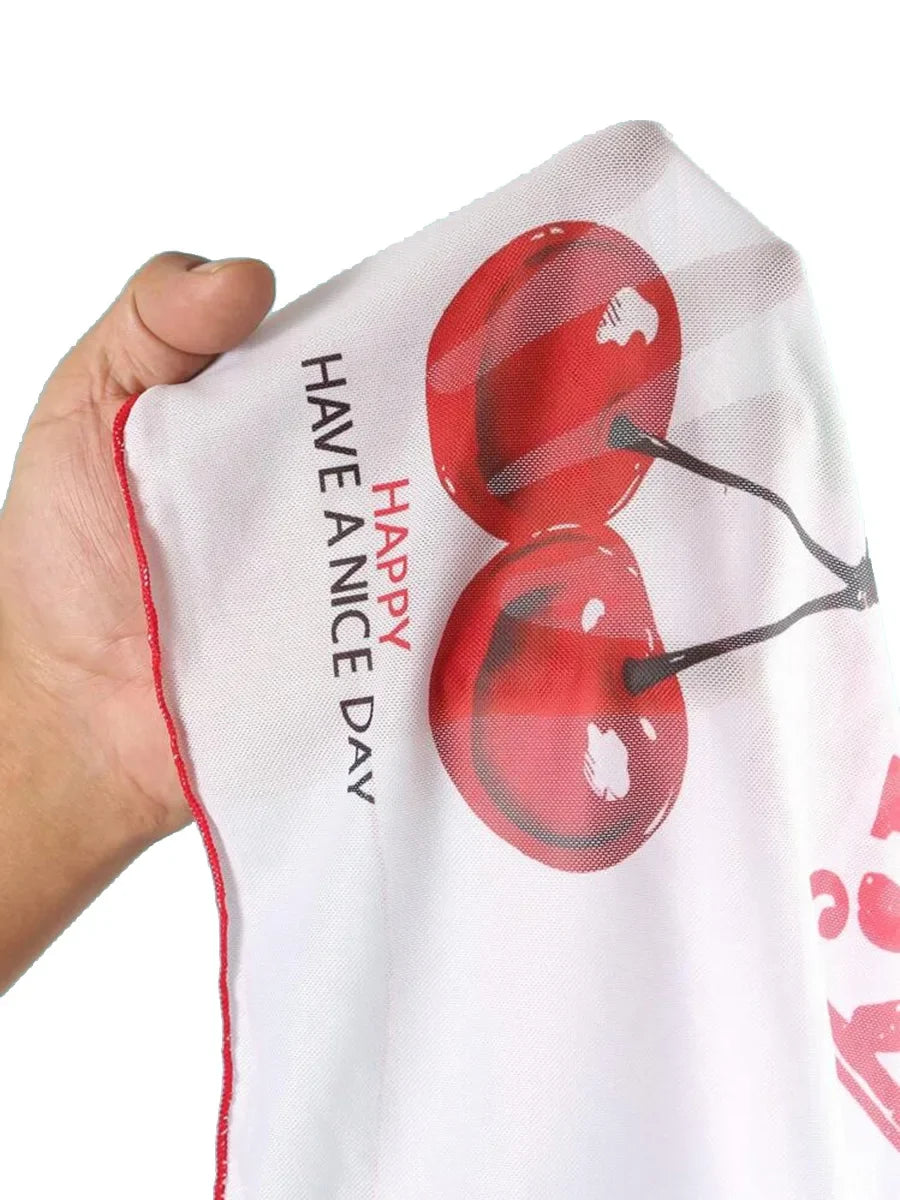 Cherry Print Mesh Short Sleeve Bikini Female Swimsuit Women Swimwear Three-pieces Bikini Set Micro Bathing Suit Swim Beachwear