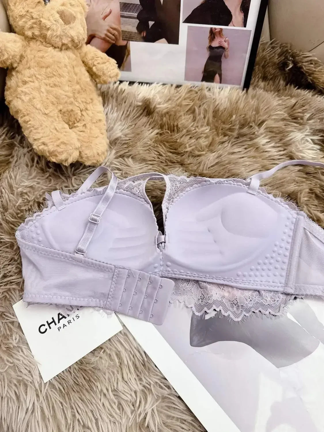 MOYISU Push Up Bra for Small Bust - French Chic Lace Bralette Set, Wireless Comfort Support Anti-Sag Underwear for Petite Women