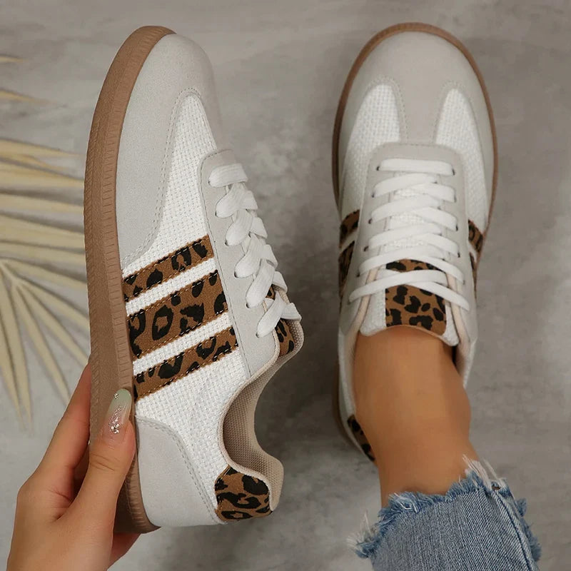 Plus Size 42 Leopard Print Flat Shoes Women Comfortable Breathable Flat Heels Sneakers Woman Non Slip Soft Sole Sports Shoes