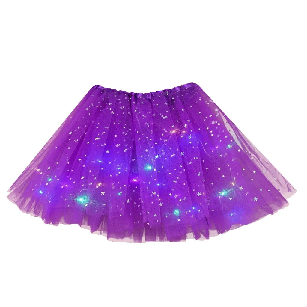 Women's Tulle Skirt Star Sequined Short Tutu Skirt Fancy Ballet Dancewear Party Costume Ball Gown Led Light Luminous Mini Skirts