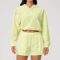 Summer Sun Protection Yoga Suit Women Contrasting Colors Long Sleeve Hoodies Top High Waist Shorts Running Fitness Athletic Wear
