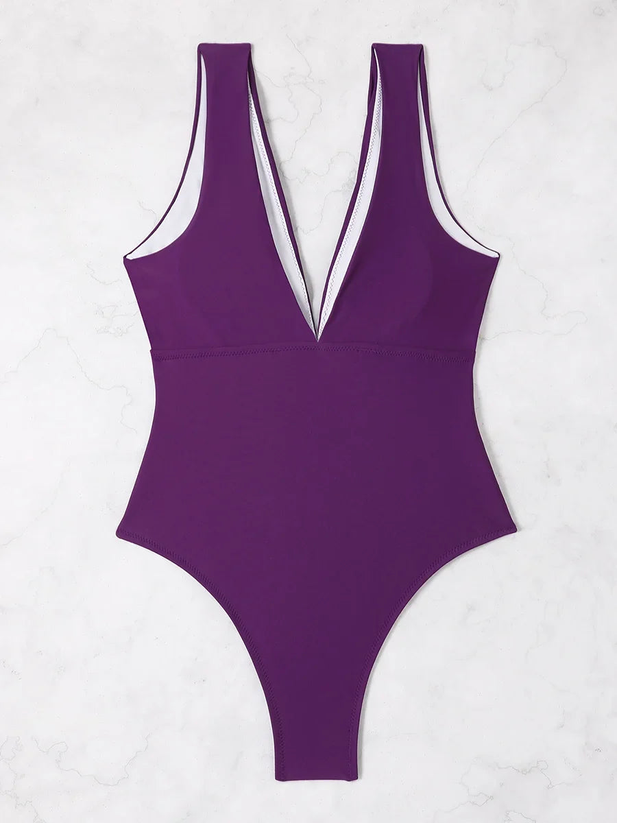 2026 V Neck Solid Bodysuit One Piece Swimsuit Sexy Swimwear Women Bathing Suit Female Swimming Summer Beachwear Bodysuit