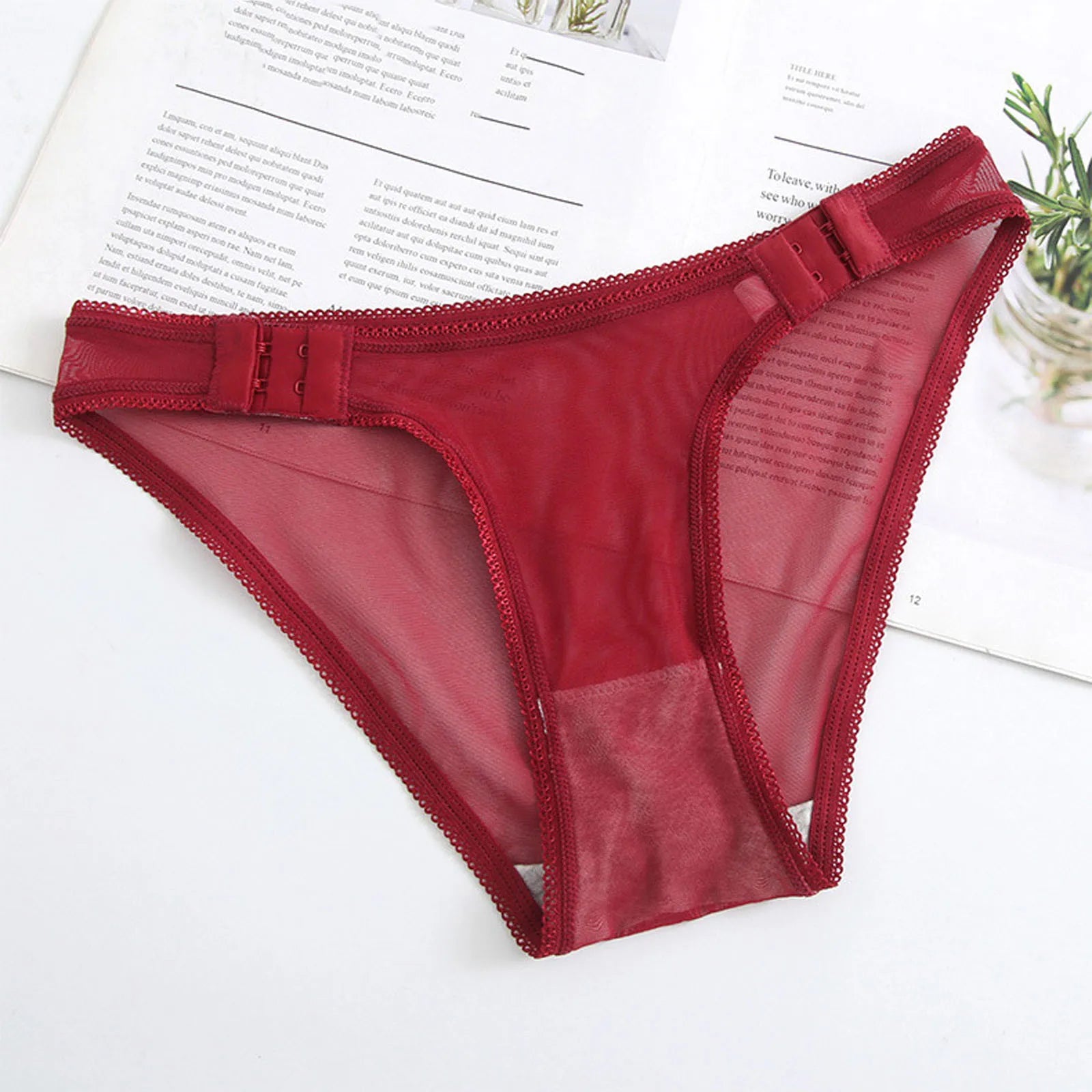 Sexy Mesh Sheer Lingerie For Women Double Buckle Low Waisted Womens Underwear Solid Seamless Plus Size Panties Female Briefs