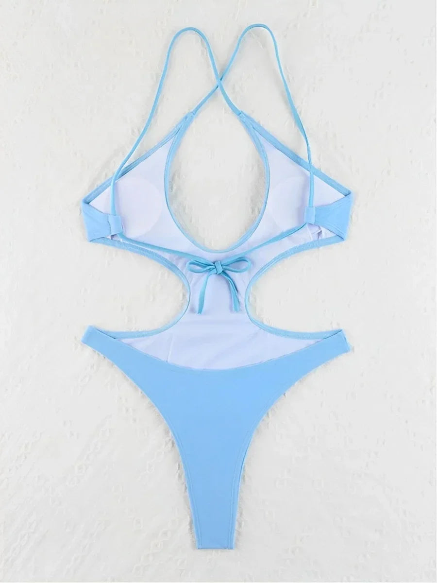 Sexy Halter Hollow Out Women Swimwear One Piece Swimsuit Female Monokini High Cut Bather Bathing Suit Swim Beachwear Bodysuit