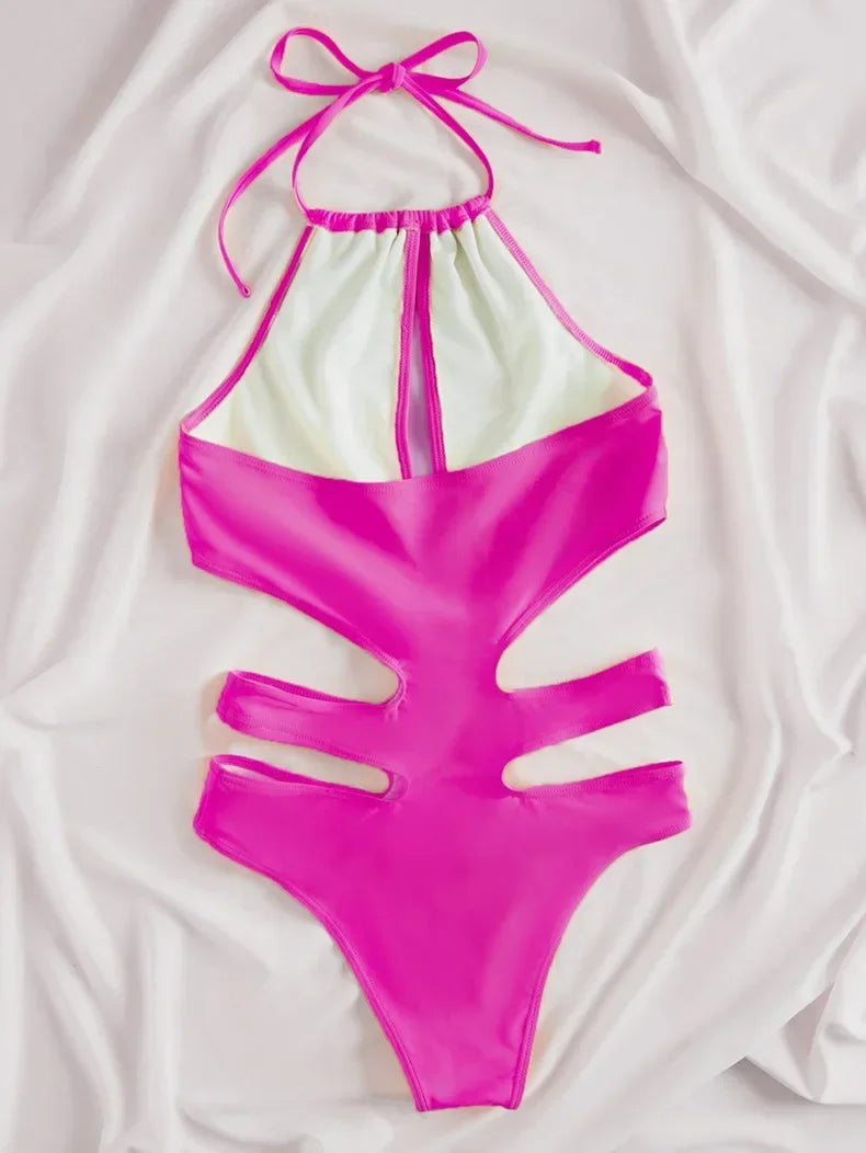 2025 New Sexy Halter Women Swimwear One Piece Swimsuit Female Hollow Out Monokini Bather Bathing Suit Summer Beach Wear Bodysuit