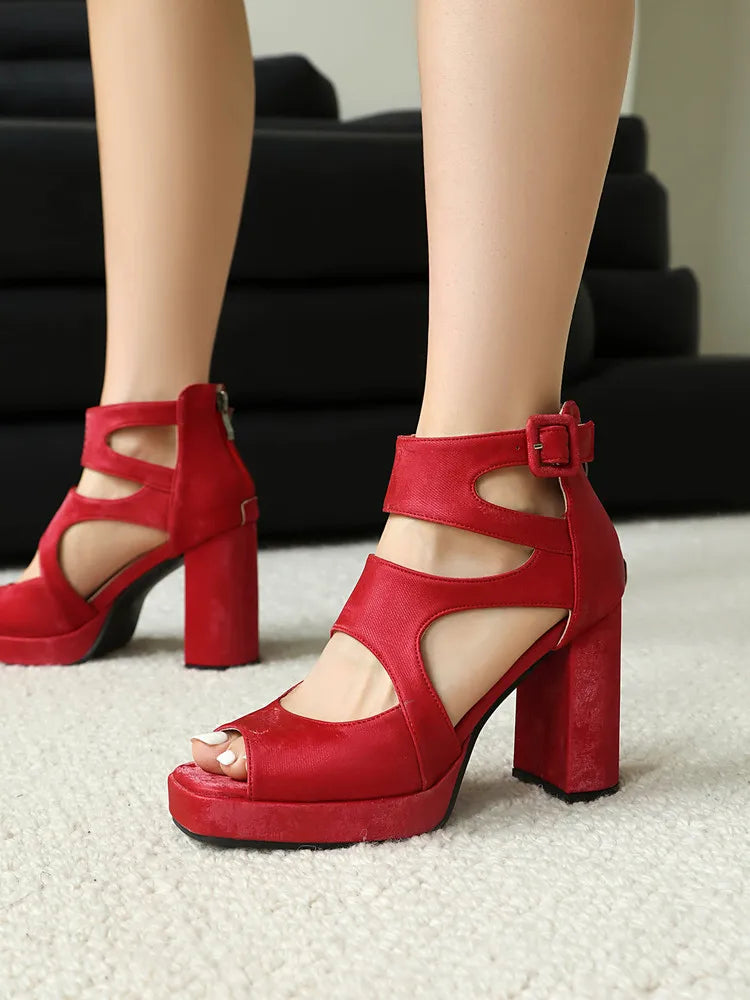 Summer Sexy Gladiator Women Sandals Designer Peep Toe Hollow Out High Heels Platform Party Ladies Shoes Zipper Sandales Femmes