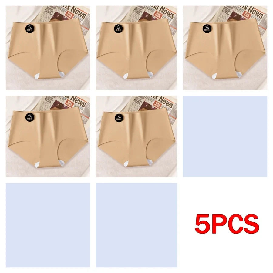 5PCS Seamless Mulberry Silk Underwear Ultral Thin Women's Panties Sexy High Elastic Invisible Briefs Soft Underpants Lingerie