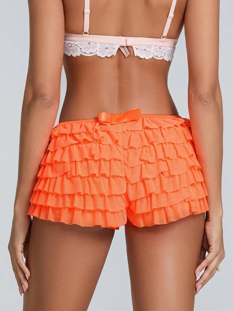 Women's Shorts Solid Color Chiffon Ruffle Layered Short Pants Elastic Waist Casual Bloomers Sexy Hot Shorts Loungewear
