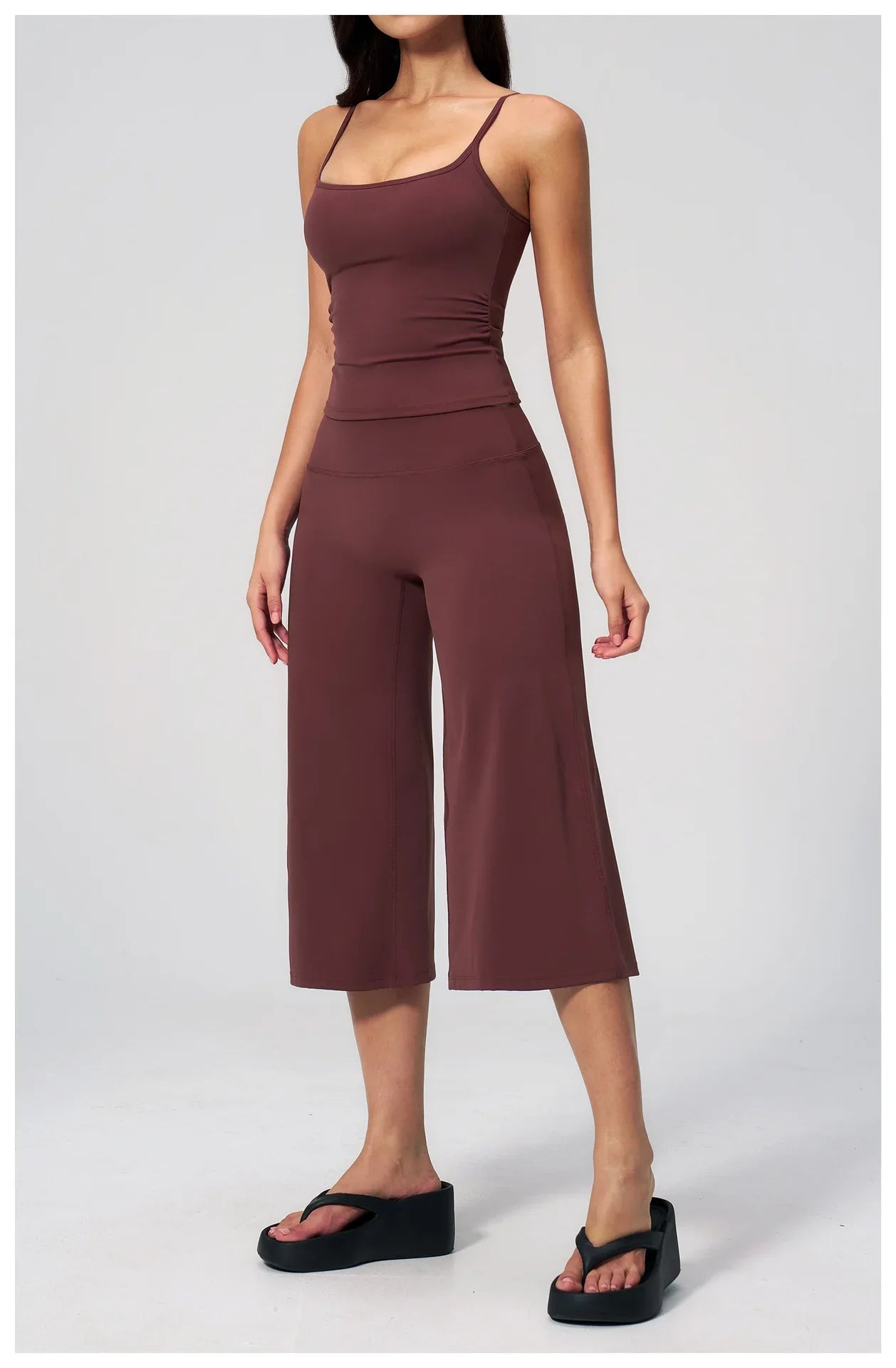 Gym Workout Yoga Sets Women Square Neck Slimming Sports Tank Top Fitness Gym Suit Outdoor High Waist Flare Pants Two-piece Set